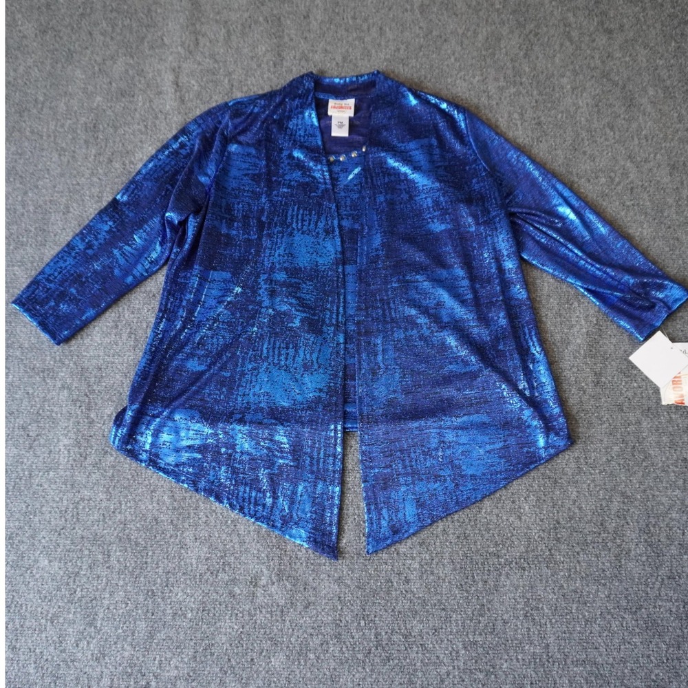 Ruby Rd.‎ Petite Blue Metallic Jacket & Tank Top Set Rhinestone Trim PM
